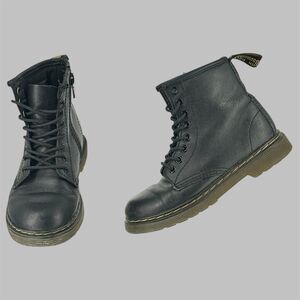 DR. MARTENS 1460J Black Leather Side Zip Lace-Up Combat Boot Youth Kid Size 11